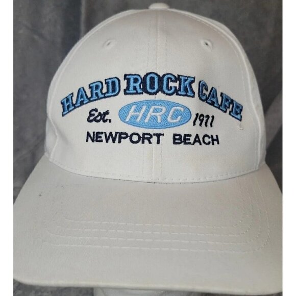 Vintage 90s Hard Rock Cafe Newport Beach Love all serve all Hat strap back white - Picture 1 of 12